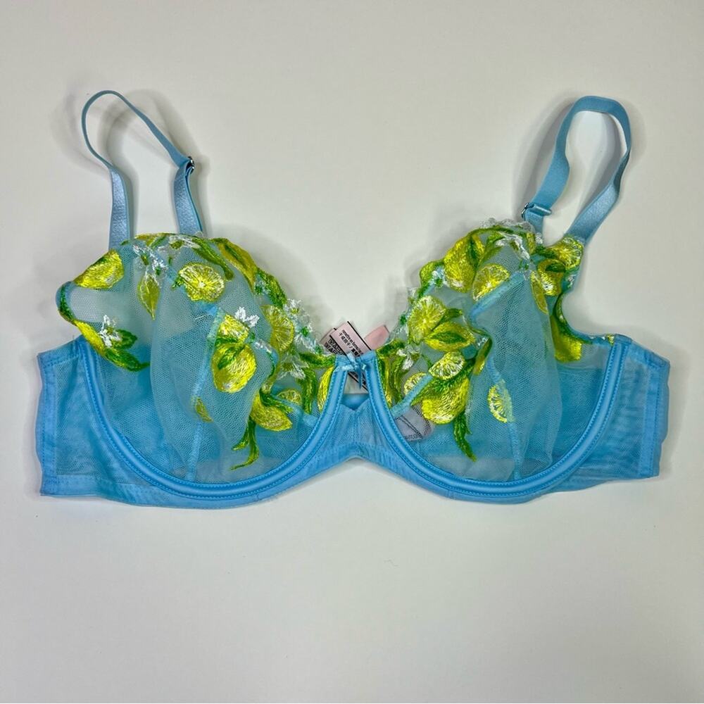 Victoria's Secret Lemon Embroidered Sheer Demi Bra Unlined 36D Women's